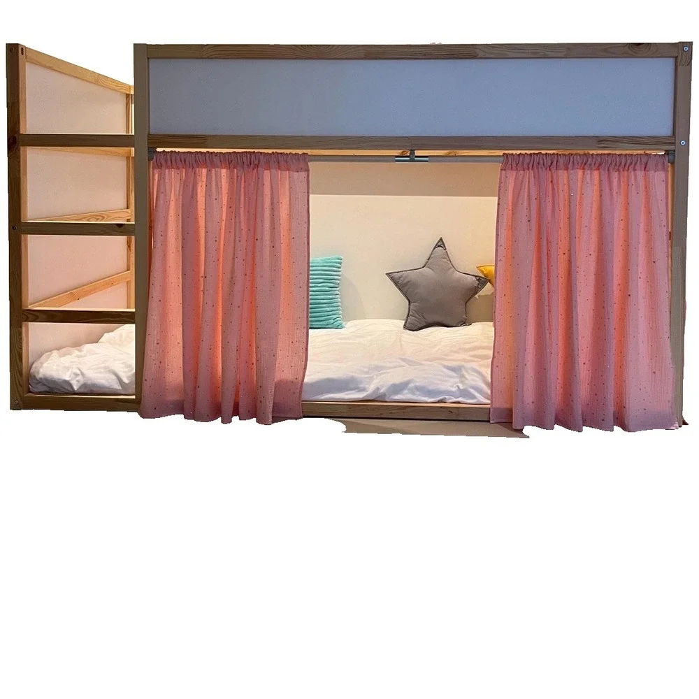Ikea KURA Bed Curtains Pink Muslin Canopy Kids Bunk Bed Floor Bed Curtains